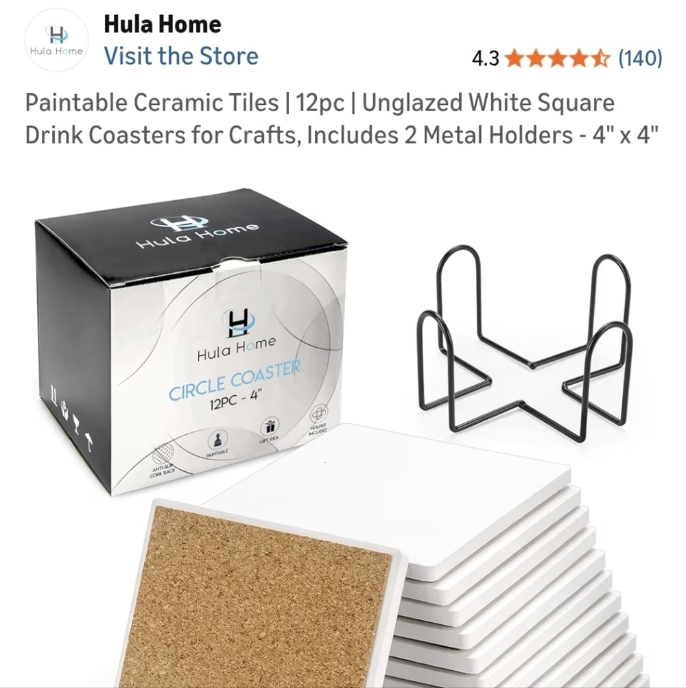 NIB HULA Ceramic Coaster Sets For Decorating